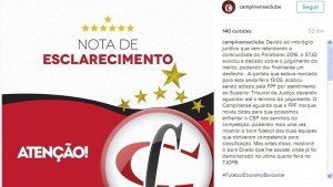 Nota do Campinense publicada nesta sexta-feira (Foto: Reprodução / Instagram)